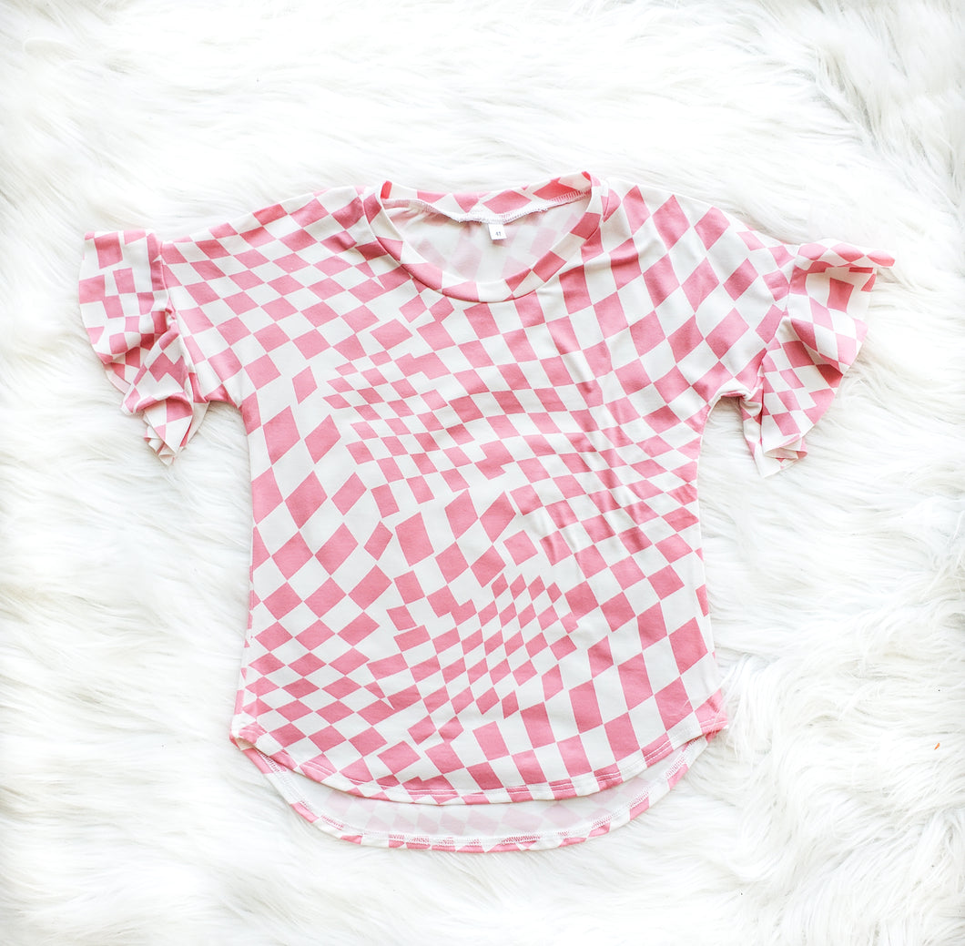 Pink Checkered Flutter Shirt