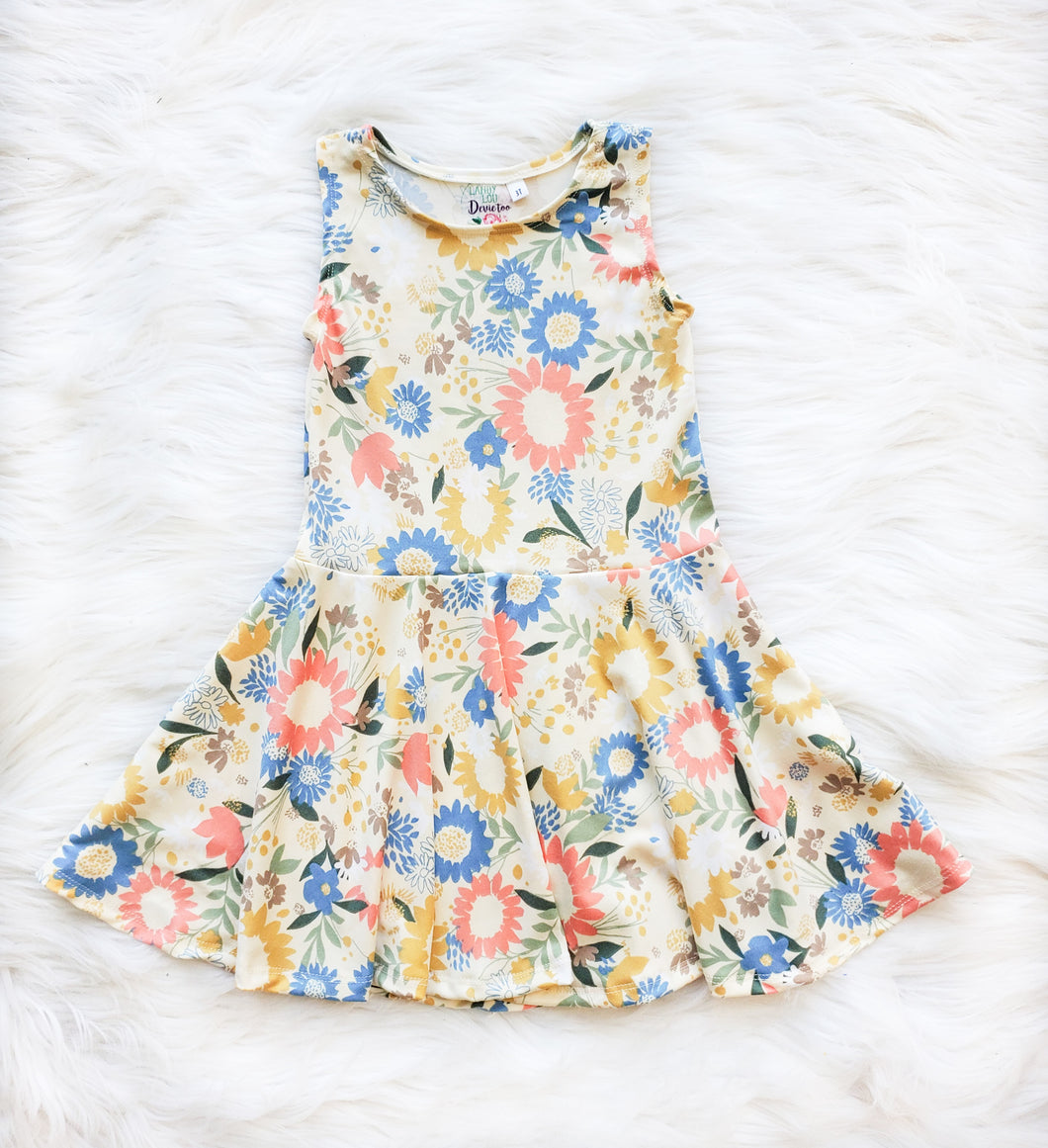 Neutral Floral Twirl Dress