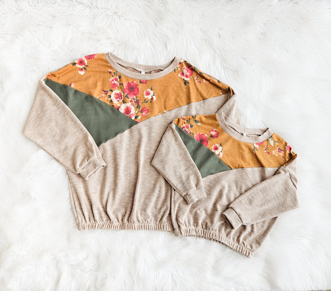 Adult Tan Mustard Floral Sweater