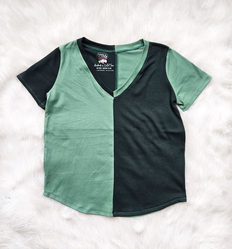 Adult Green Colorblock V-Neck Top