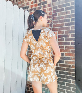 Adult Tan Palm Print Romper
