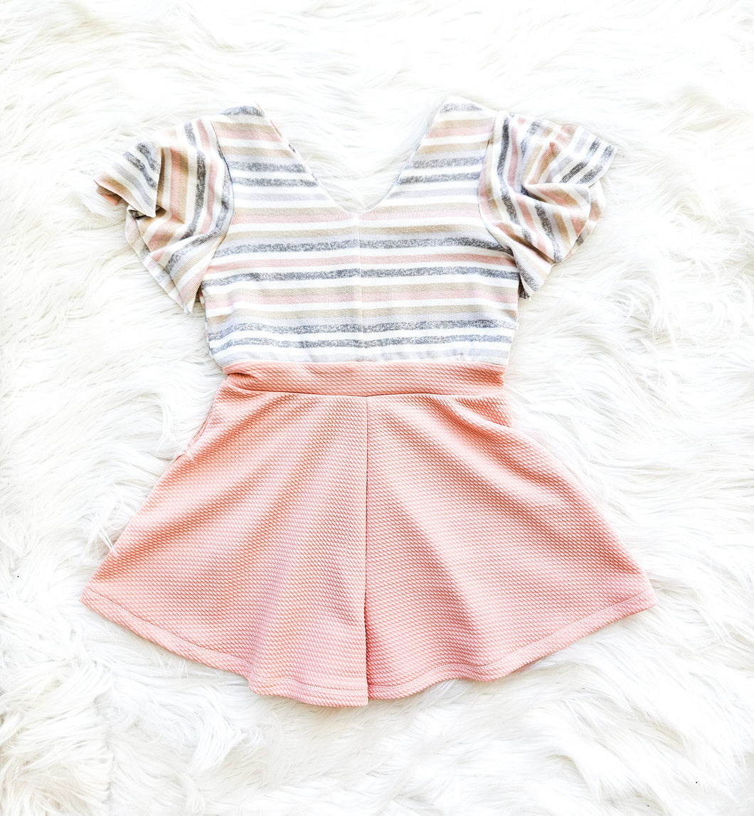 Soft Pink Striped Flowy Romper