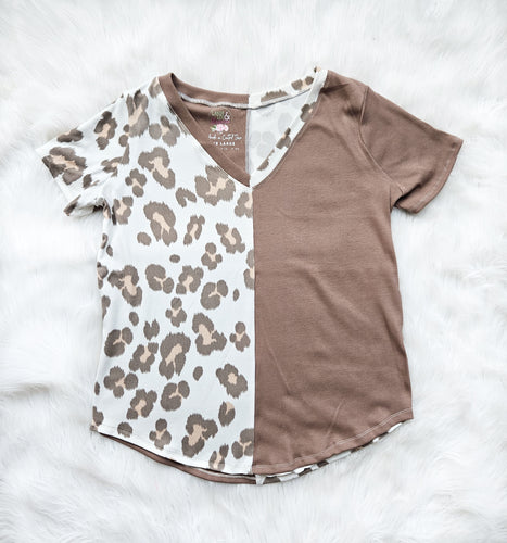 Adult Taupe Colorblock V-Neck Top