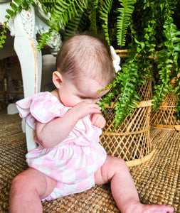 Pink Checkered Bubble Romper