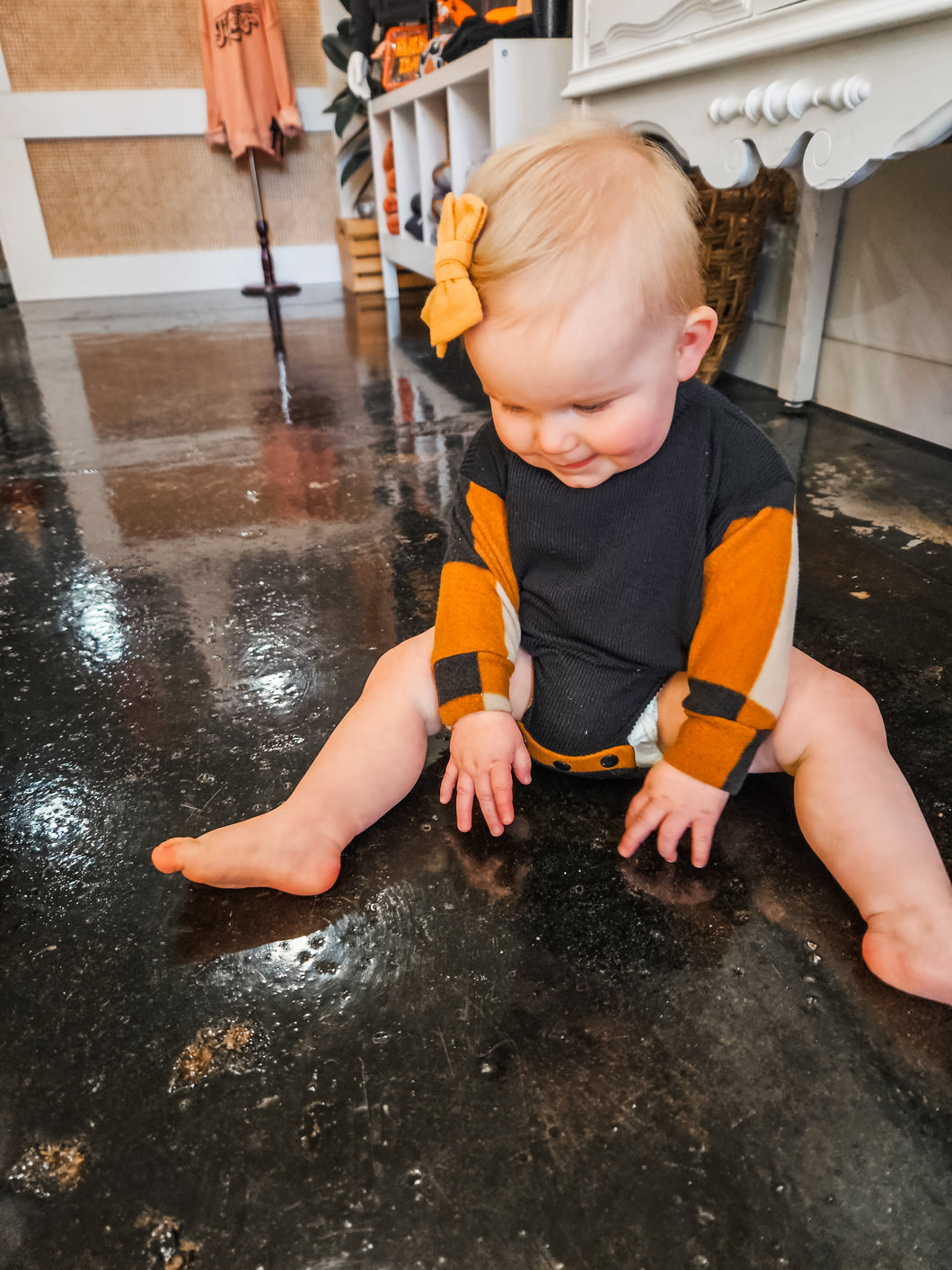 Black Mustard Plaid Onesie