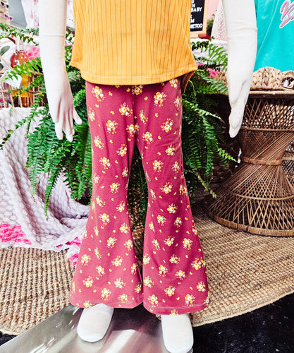 Rust & Golden Floral Flare Pants