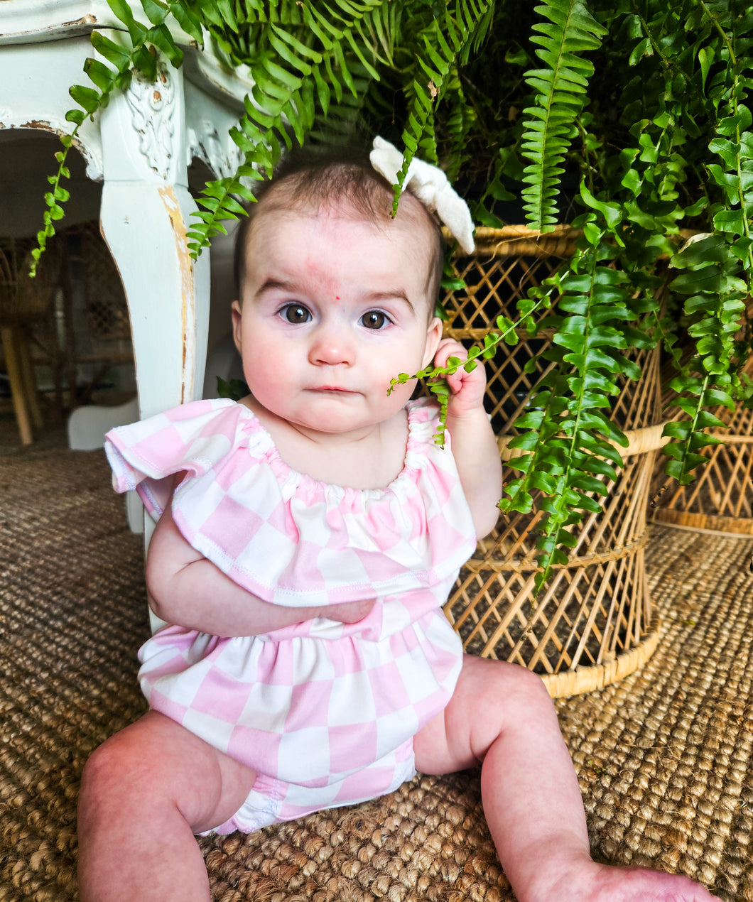 Pink Checkered Bubble Romper