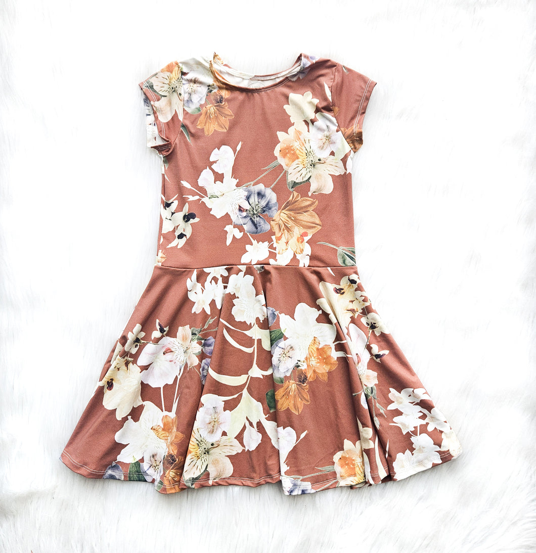 Caramel Floral Twirl Dress