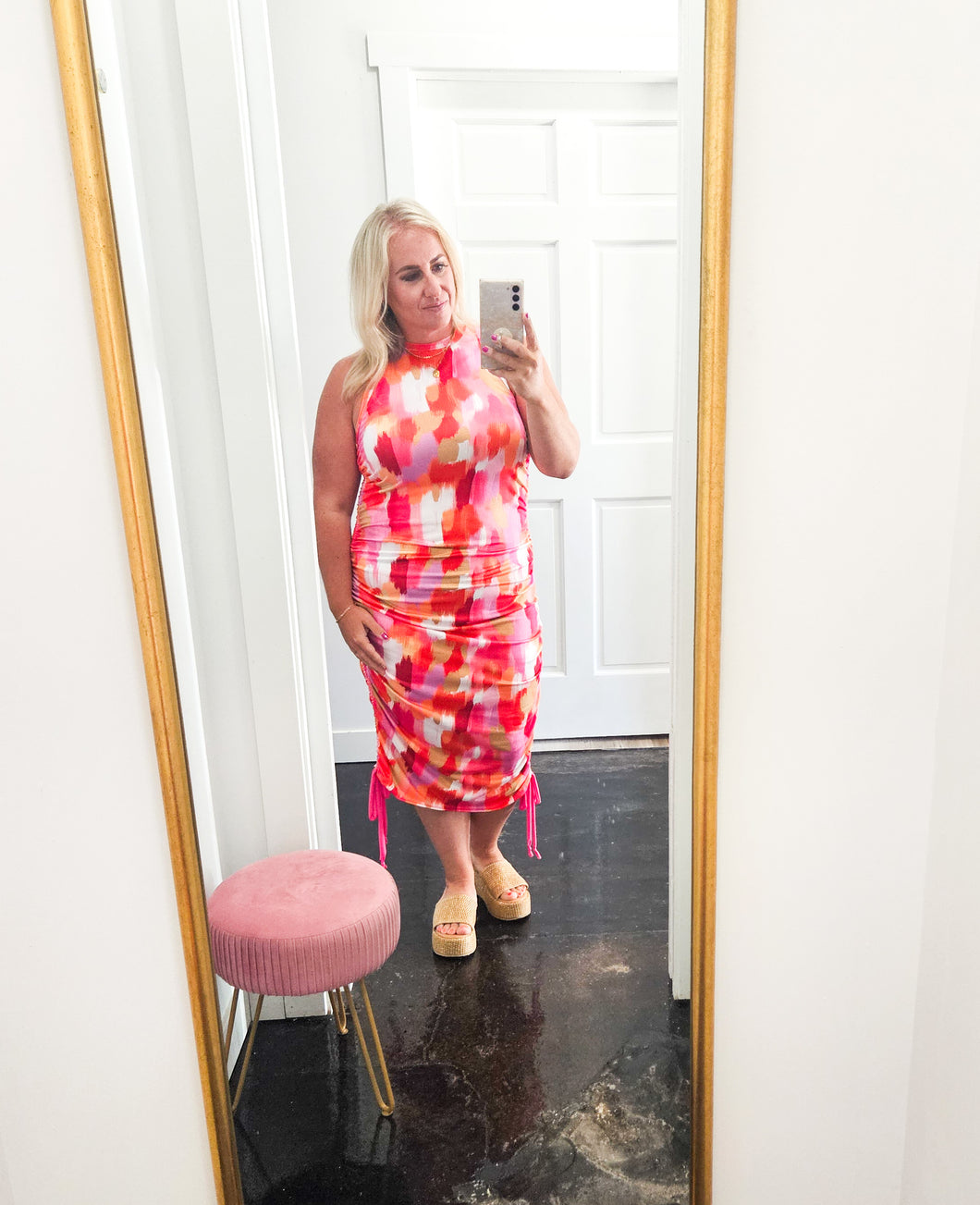 Orange Pink Tori Scrunched Dress
