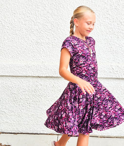 Dark Purple Floral Twirl Dress