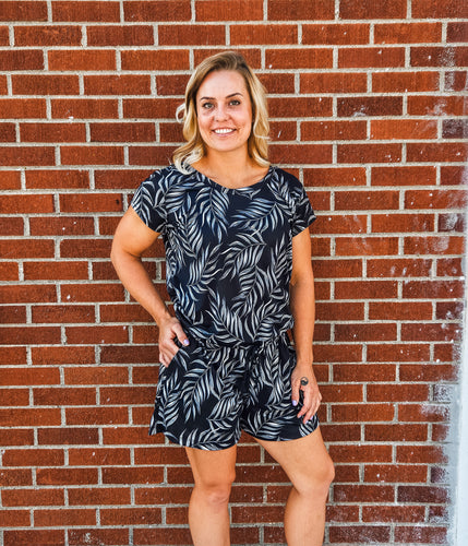 Adult Black Palm Leaf Romper