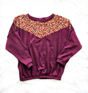 Adult Burgundy Mustard Floral Sweater