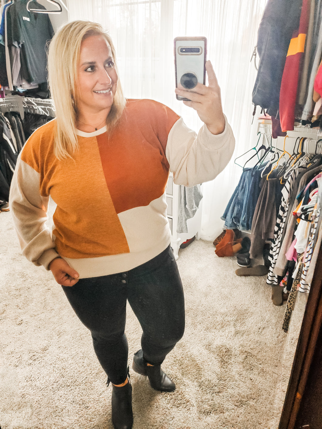 Adult Rust Color Block Sweater