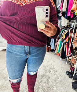 Adult Burgundy Mustard Floral Sweater