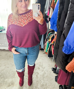 Adult Burgundy Mustard Floral Sweater