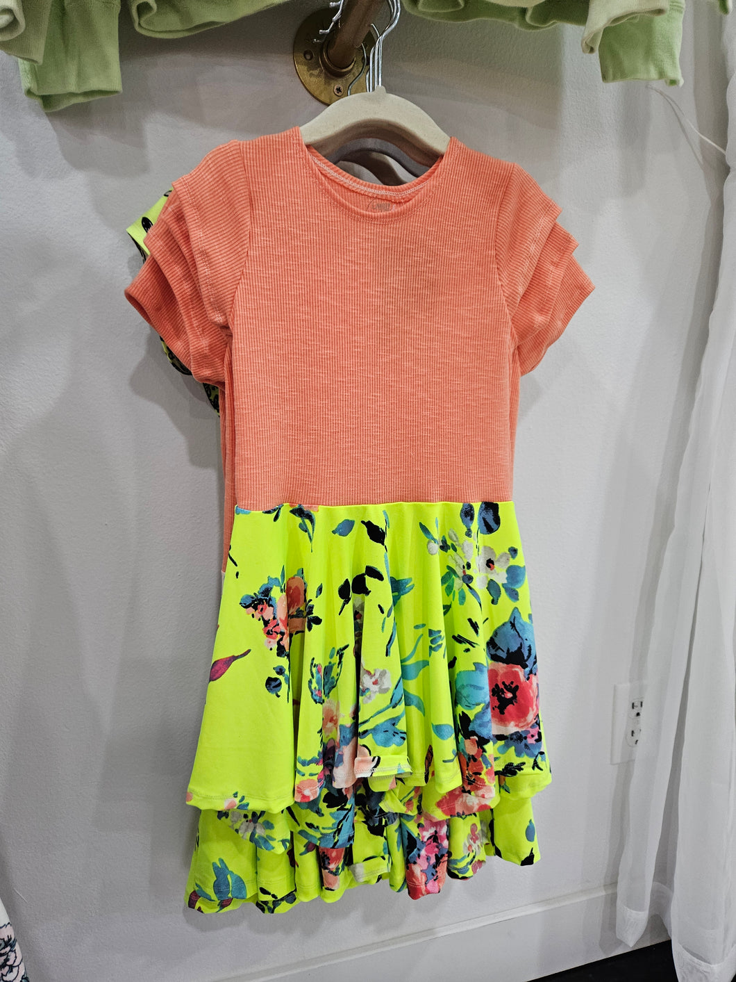 Peach Fluorescent Floral Twirl Dress