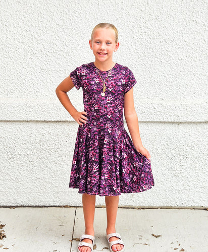 Dark Purple Floral Twirl Dress