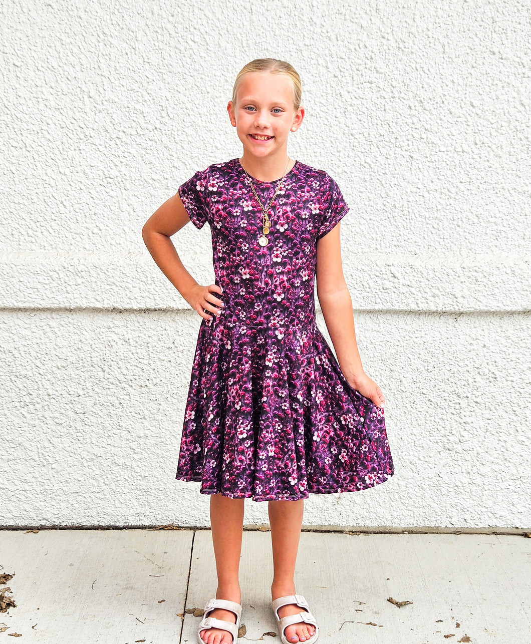 Dark Purple Floral Twirl Dress