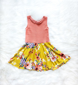 Peach & Mustard Floral Twirl Dress