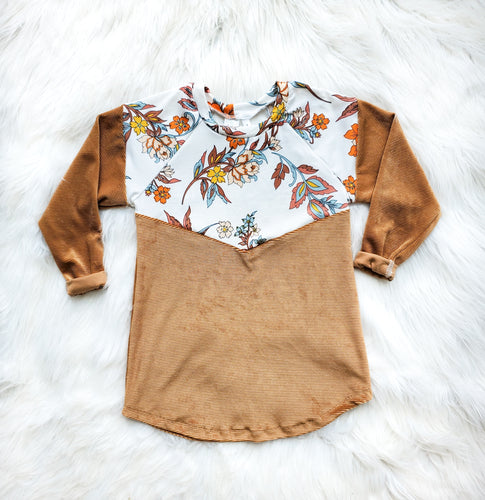 Caramel Velvet & Floral Shirt