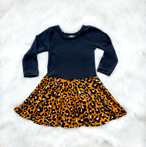 Black Leopard Twirl Dress
