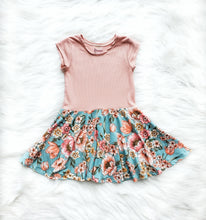 Pink & Blue Floral Twirl Dress
